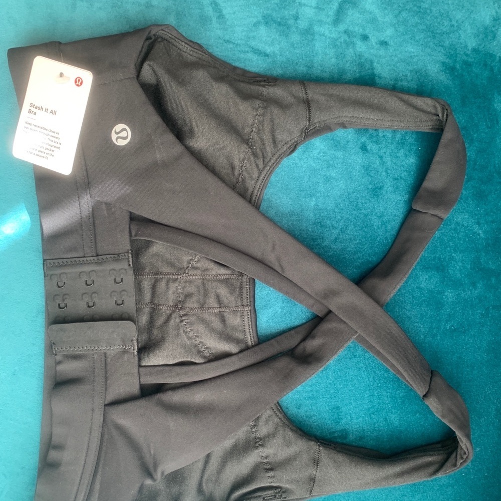 Lululemon sports bra “stash it all bra”.